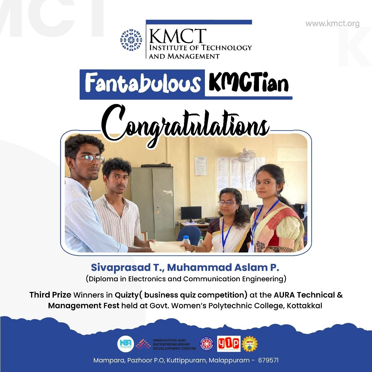 Double the Pride! KMCT ITM Secures Another Win at AURA Tech Fest