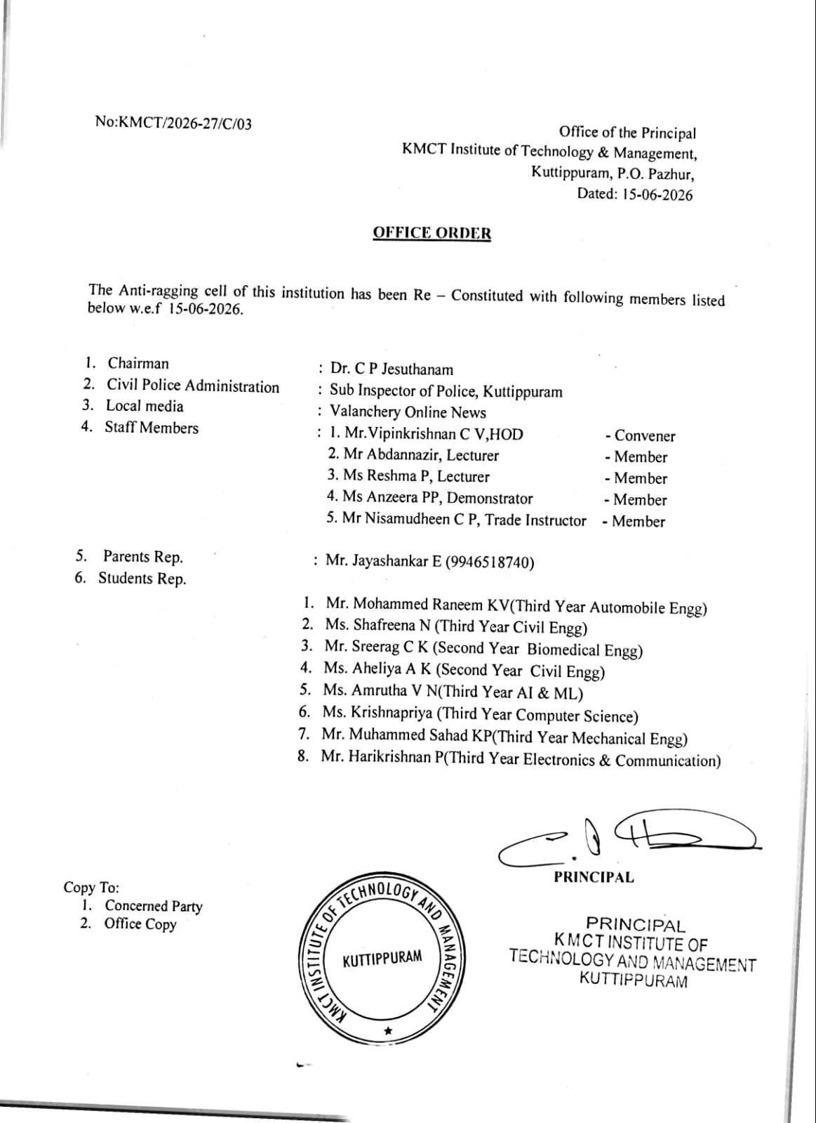 CONSTITUTION ORDER